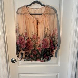Gibson Gorgeous Floral Sheer Blouse - Pink and Black Size L
